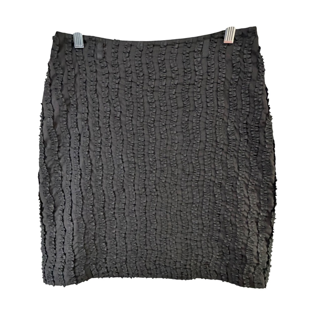 Reiss Beth Pencil Skirt Women 4 Black Textured Ruffle Stripes Modern Office Chic